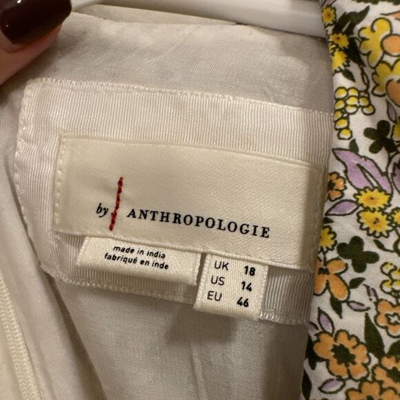 By Anthropologie Peter Pan Collar Yellow Floral Mini Dress Sz 14 - Picture 3 of 6